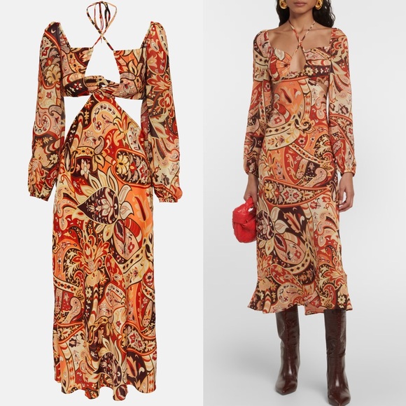 NWT RIXO Kamilla Cutout Halterneck Silk Floral Midi Maxi Dress Size L - Picture 15 of 16